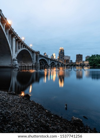 Minnesota city bridge at sunset