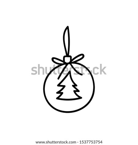 Hand drawn doodle style Christmas tree ornament, bauble, decoration for greeting card, posters, planners, patterns.