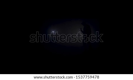 Man exploring huge underground cave with dim torch, adventure and travel concept. Stock footage. Dangerous, scary complete darkness inside the cave, black and white. Royalty-Free Stock Photo #1537759478