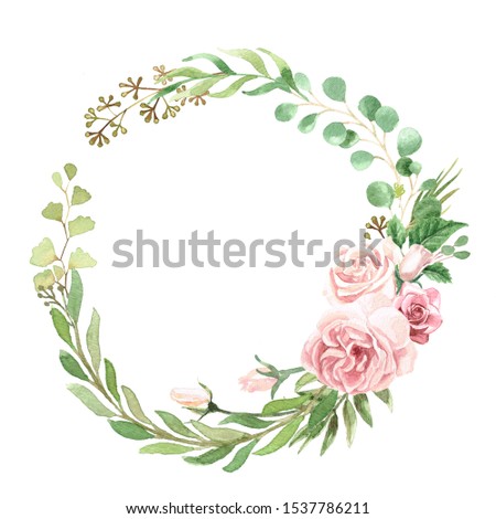 Watercolor Floral Greenery Foliage Wreath