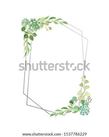 Watercolor Floral with Silver Foil Geometric Frame
