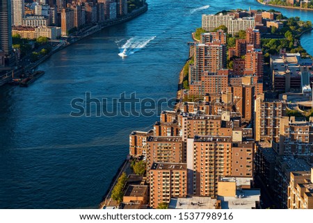 Aerial view of Roosevelt Island in New York City