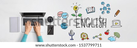 Learning English concept with person using a laptop computer
