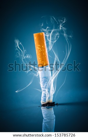 No smoking. Cigarette butt on a blue background.