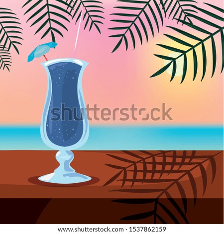 summer time holiday cocktail on table sun background vector illustration