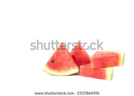 closeup of some pieces of refreshing watermelon. Sliced of watermelon isolated on white background.