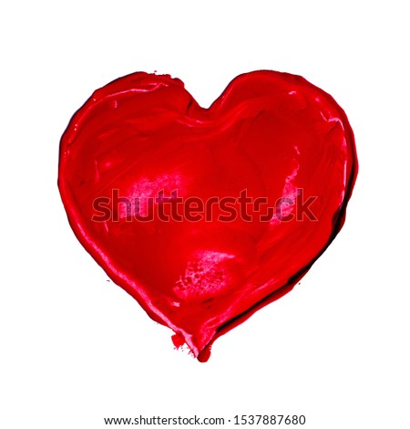 lipstick smudge or red color paint heart shape on white background love concept
