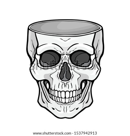 Mystical drawing: human skull vase. Magic, esoteric, occultism. Vector illustration isolated on white background. Print, poster, T-shirt, card. 