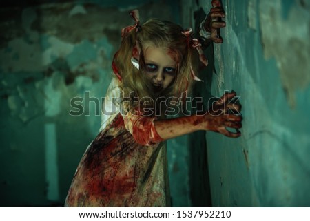 A portrait of a scary zombie girl. Halloween. Horror film.