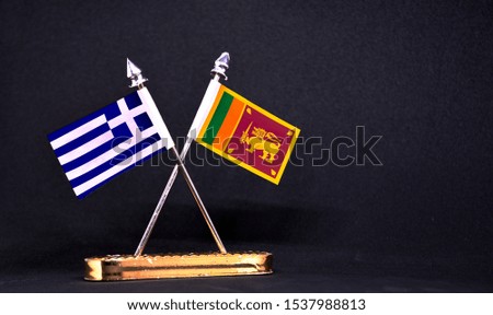 Greece and Sri Lanka table flag with black Background