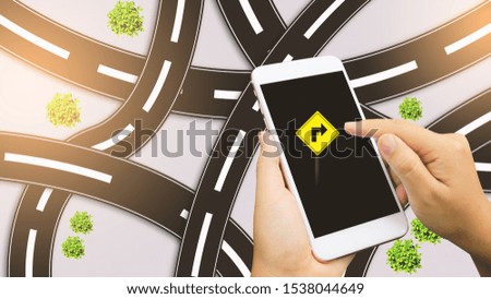 Navigation concept. Map on smart phone, Online Search Commuter Destination Tourism Concept