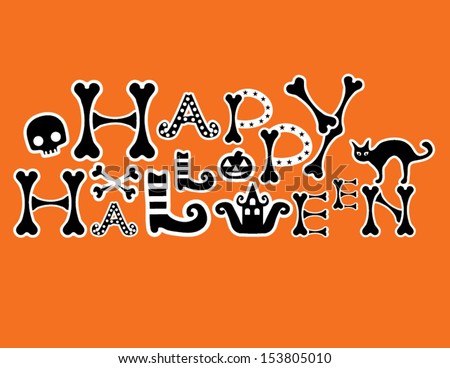 Hand Drawn Happy Halloween Type with Orange Background in Vector