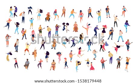 Dancing crowd people flat illustration - Vector Royalty-Free Stock Photo #1538179448