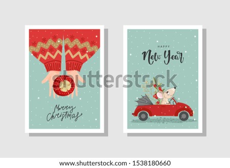 Christmas gift cards with lettering and hand drawn design elements. Vector illustration.