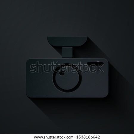 Paper cut Car DVR icon isolated on black background. Car digital video recorder icon. Paper art style. Vector Illustration