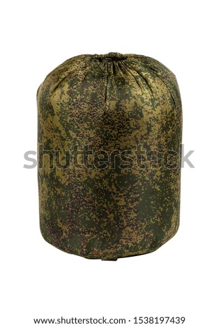 Sleeping Bag Packed In A Sack Isolated On White Background