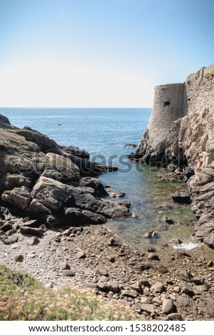 ruin of the old medieval castle south of the island of yeu, Vendee in France on a summer day