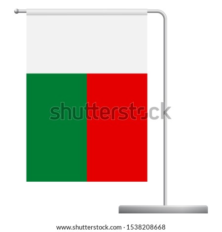 Madagascar table flag. Metal flagpole. National flag of Madagascar  illustration