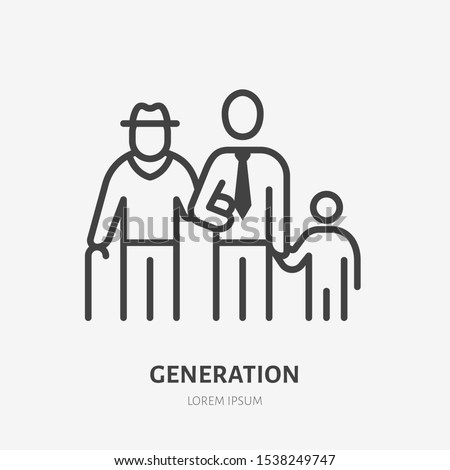 Family line icon, vector pictogram of three male generations - grandfather, father, son. Young boy with older relatives illustration, people sign. Royalty-Free Stock Photo #1538249747