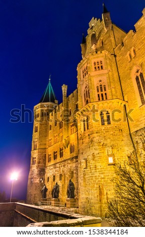 Evening view of Hohenzollern Castle in Baden-Wurttemberg, Germany