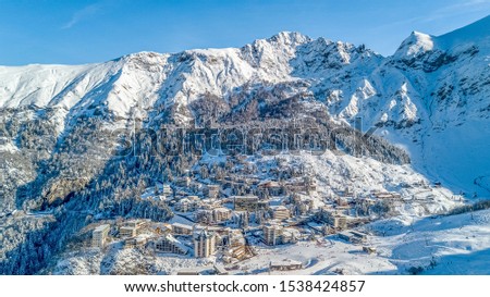 aerial shooting of the gourette ski resort in the pyrenees