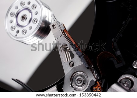 real open hard drive isolated on white background
