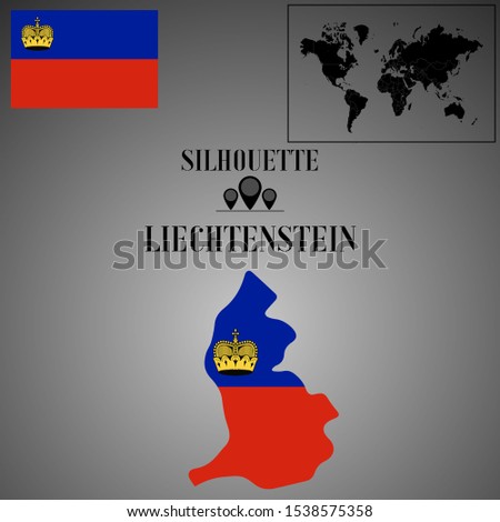 European Liechtenstein outline world map silhouette vector illustration, creative design background, national country flag, design element, symbols from countries all continents set. 
