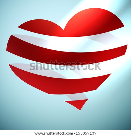 Ribbon red hearts with light. + EPS10 vector file
