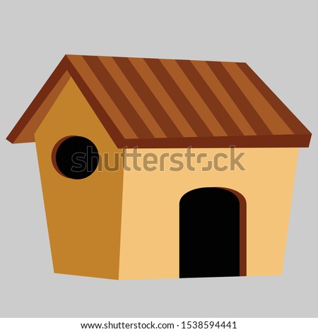 Doghouse icon, flat, cartoon style. Wooden Dog house isolated on Light gray background. Vector illustration, clip-art