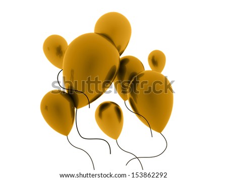 Golden balloons fly concept isolated on white background