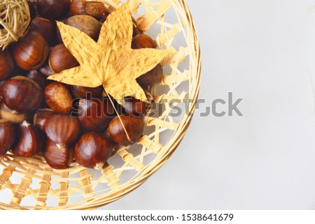 Still life photography of coffee with chestnuts. Autumn season photography.