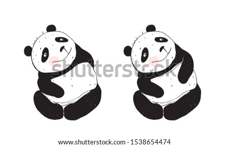 Sitting Cute Panda Curious. Panda funny bear sitting and smiling happy.