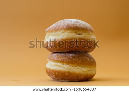 Homemade Donuts, Close up Picture of Doughnut, Orange Background