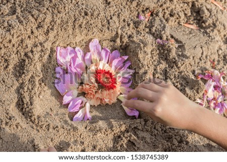 children's game that consists of composing a floral print in the sand adapting to a square of metraquilato that protects it
