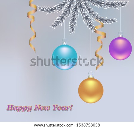 Vector Christmas image in the form of Christmas tree branches and Christmas balls. EPS10.