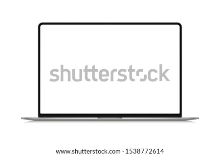 Modern thin frame realistic laptop, notebook or ultrabook mockup for inserting any UI interface advertisment or business presentation isolated vector illustration. Royalty-Free Stock Photo #1538772614