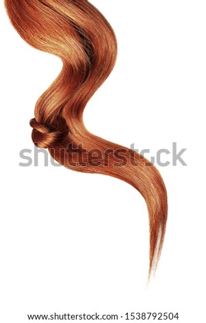 Henna hair knot isolated on white background. Long wavy ponytail