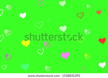 Light Pink, Green vector texture with lovely hearts. Blurred decorative design in doodle style with hearts. Pattern for carnival, festival romantic leaflets.