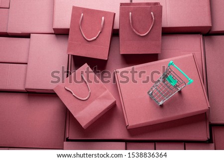 Full screen express box paper box and shopping cart fashion consumer shopping concept illustration