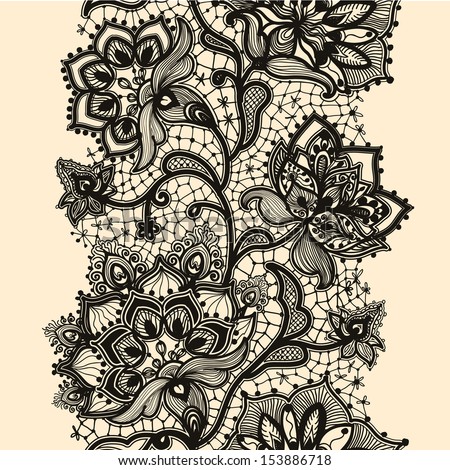 Abstract lace ribbon seamless pattern with elements flowers. Template frame design for card. Lace Doily. Can be used for packaging, invitations, and template.Vector lace ornament