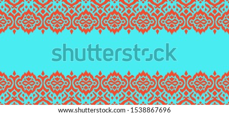 Lace border. Ikat seamless pattern. Vector tie dye shibori print with stripes and chevron. 