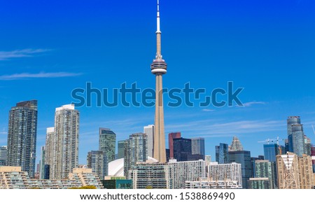 Scenic Toronto financial district skyline view from Ontario Lake