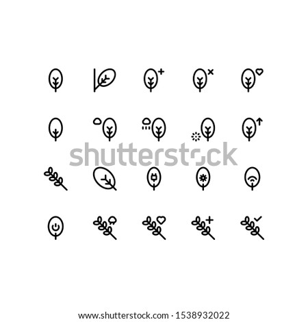 Set of tropical, organic, nature, leaf, plant outline style icon - vector