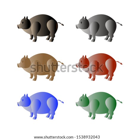 Multicolored cartoon  pig Various poses colorful icon collection isolated on white background  vector illustration