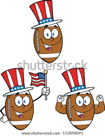 American Football Balls Cartoon Mascot Characters. Vector Collection Set 7