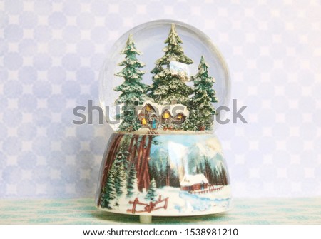 Snow globe on a beautiful background close-up. Happy new year. Merry Cristmas.