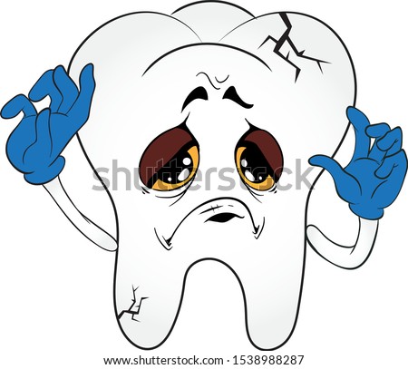 Decayed tooth cartoon character with the blue gloves