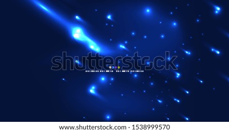 Shooting stars, blue neon color outer space vector background. Bright light effects