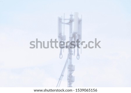 Telecommunication tower of 4G and 5G cellular. Base Station or Base Transceiver Station. Wireless Communication Antenna Transmitter. Telecommunication tower with antennas with the 
Mist.