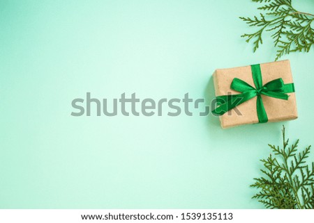 gift box festive packaging (New Year or Christmas, birthday) concept. food background. copy space. Top view